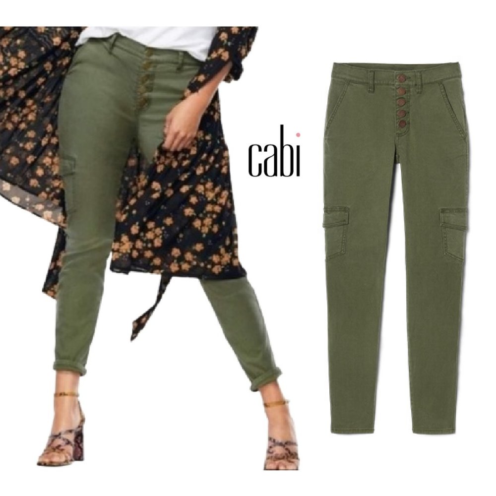 CAbi Button Fly Cargo Pants Army Green Sz 6 style 5872 as new